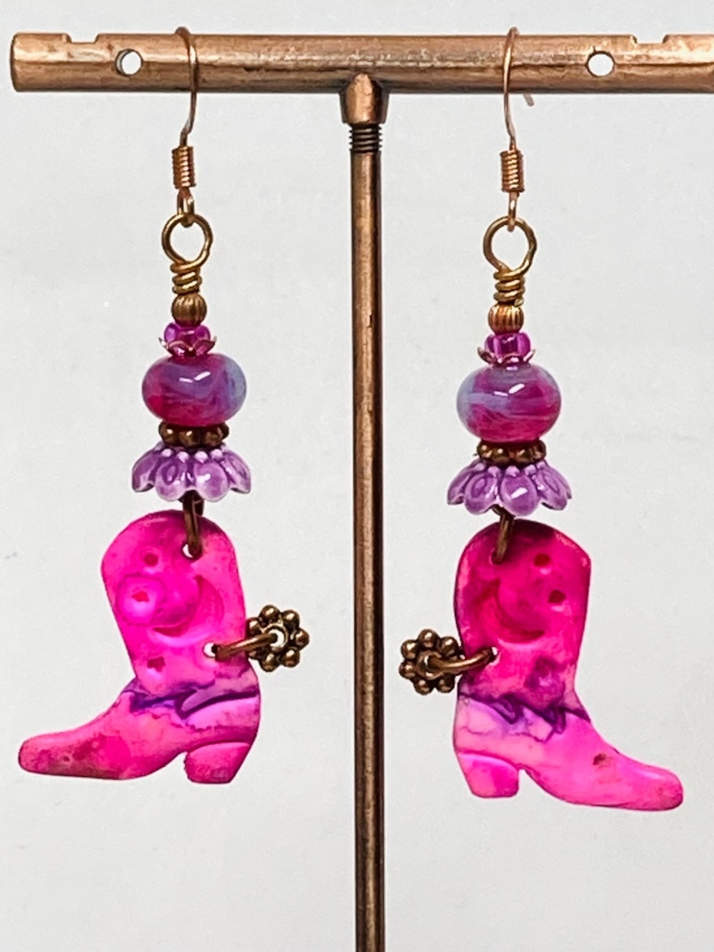 Hot pink Lampwork beaded Cowboy earrings